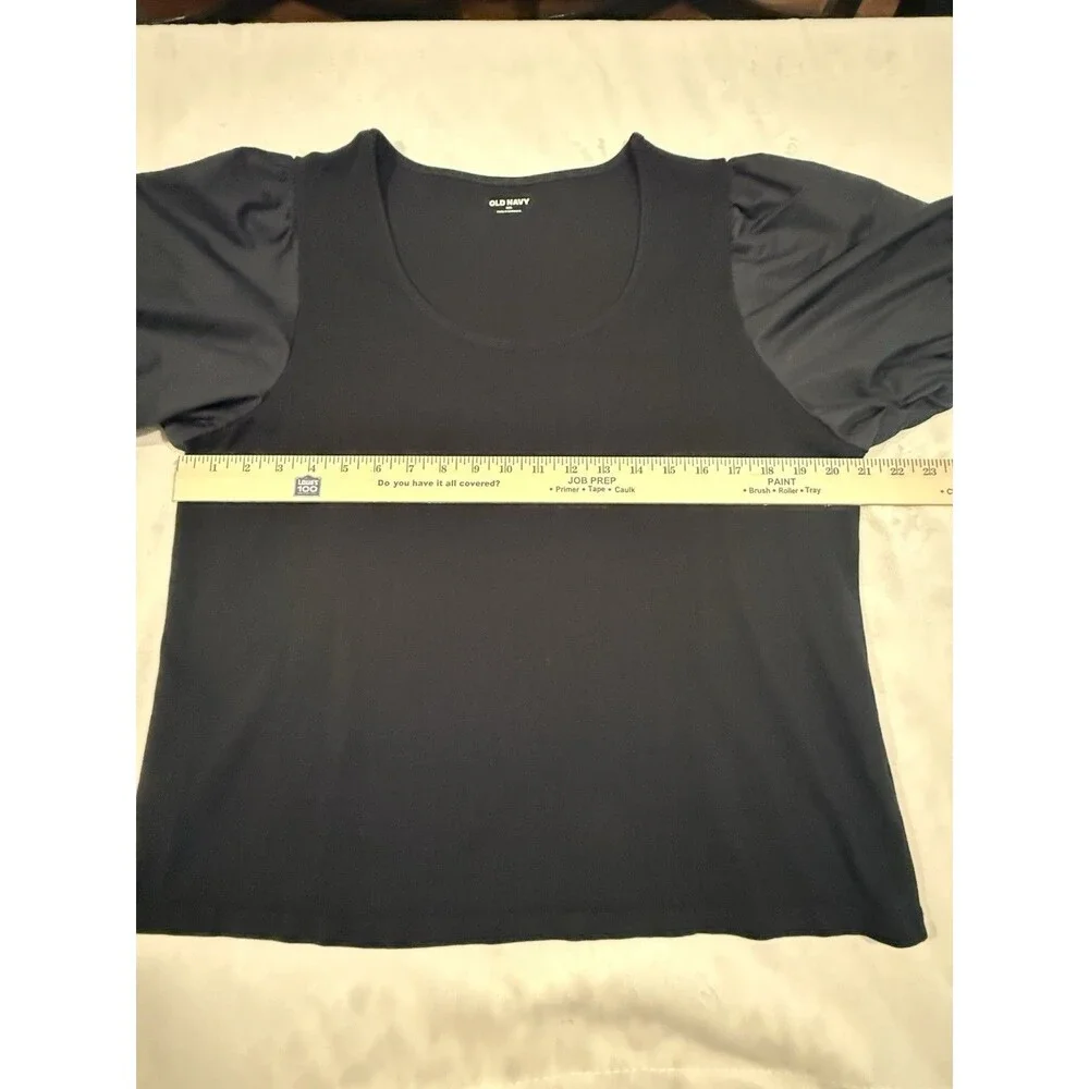 Old Navy Womens Black Knit Scoop Neck Puff Short Sleeve Pullover Top XXL